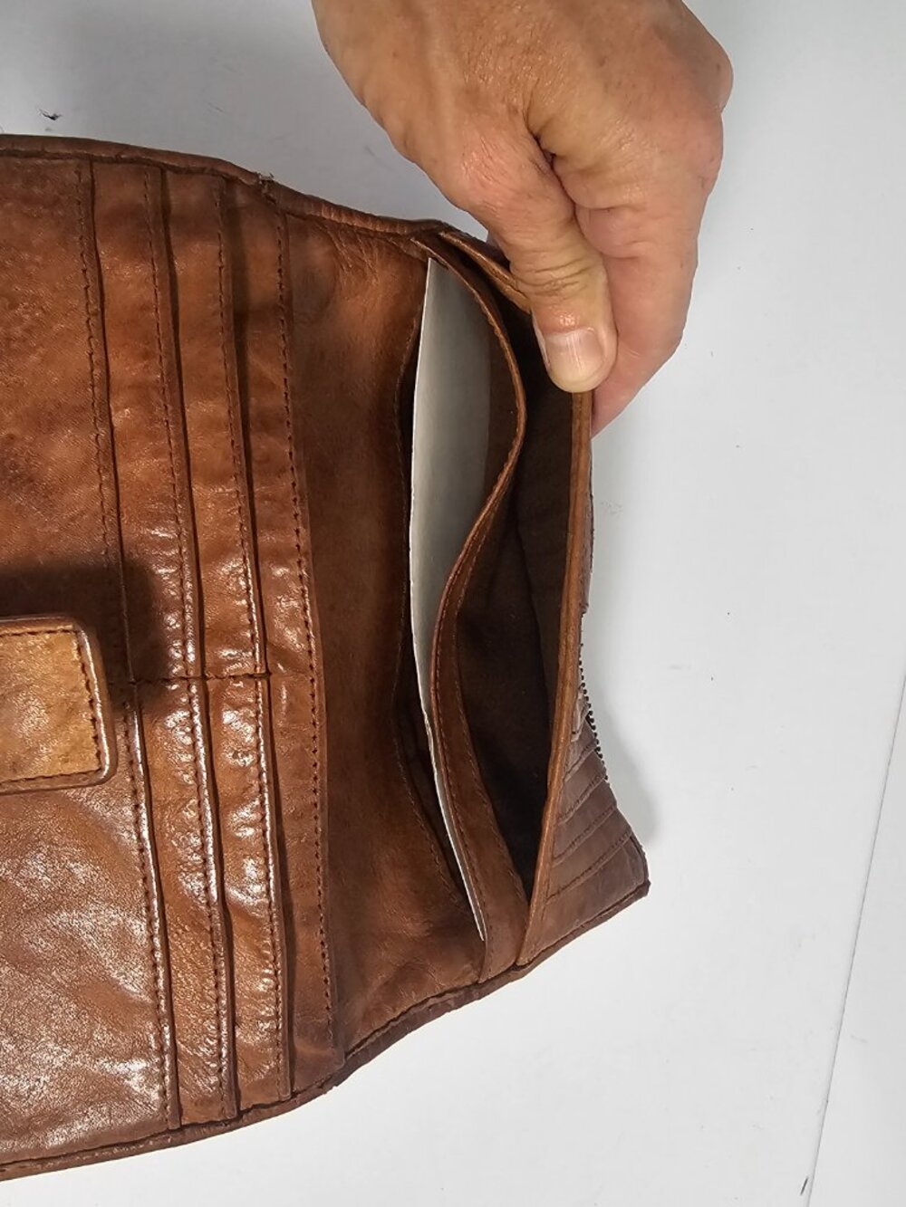 Wallet Brown Woven Leather Boho Casual Bi-Fold - Picture 5 of 11
